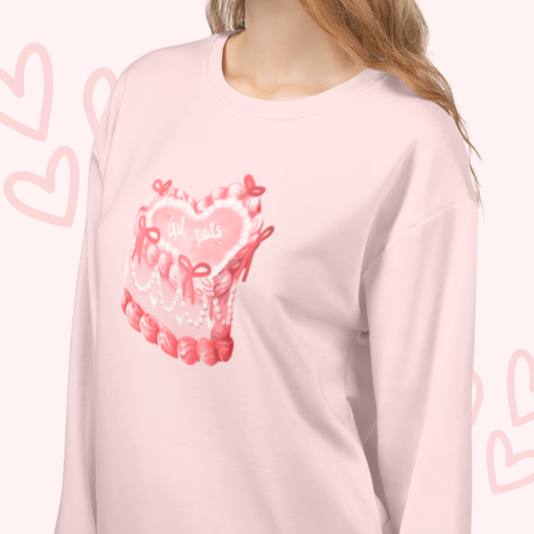 galentine cake. sweatshirt